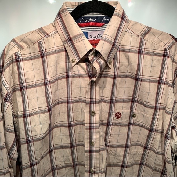 Wrangler George Strait Button Down Shirt Size Large Tan Plaid Men - Picture 2 of 8